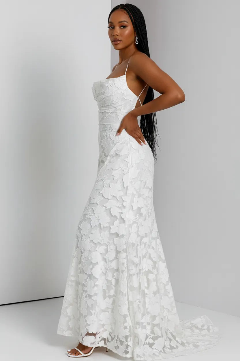Floral Lace Appliqué Spaghetti Strap Maxi Dress