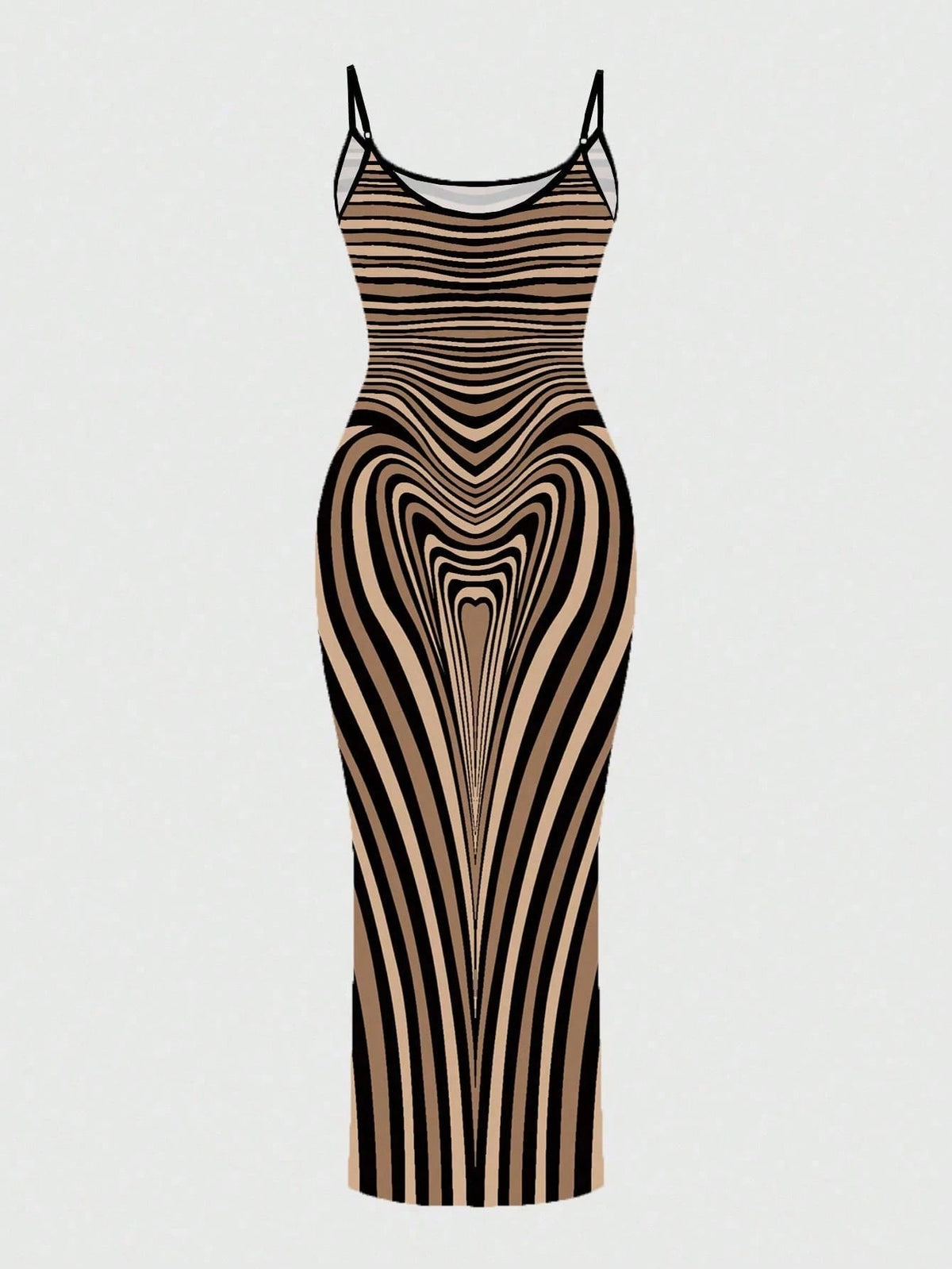 Sexy Color-blocked Wavy Stripes Print Spaghetti Strap Bodycon Maxi Dress