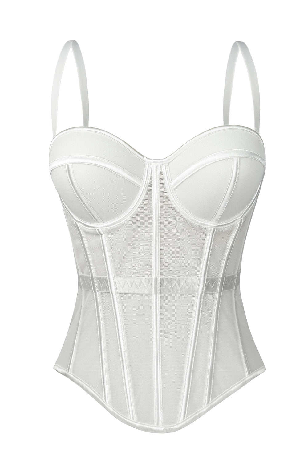 Adjustable Straps Cinched Waist Slim Mesh Bodice Corset-Burgundy