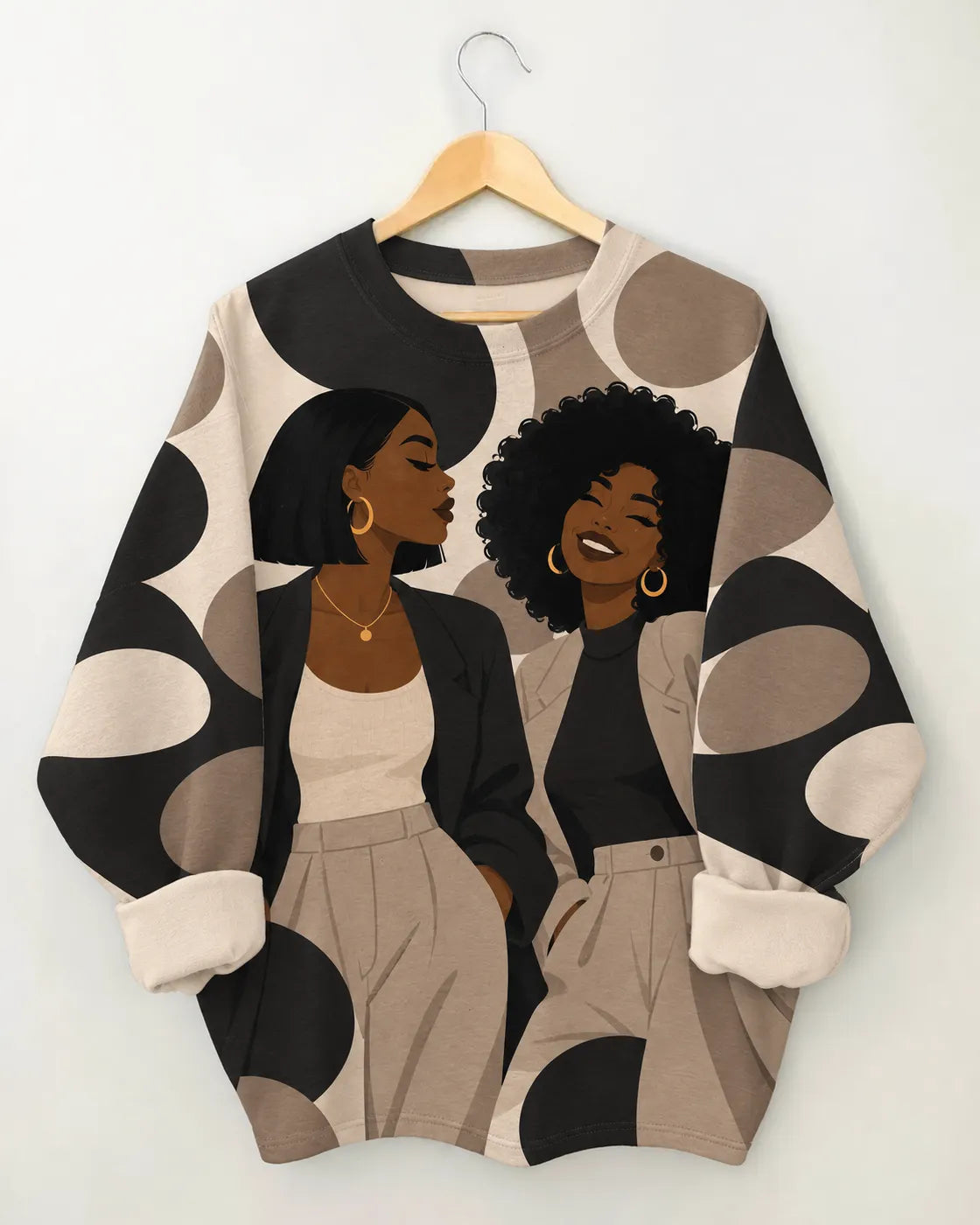 Grey Black Abstract Two Women Graphic Sweatshirt