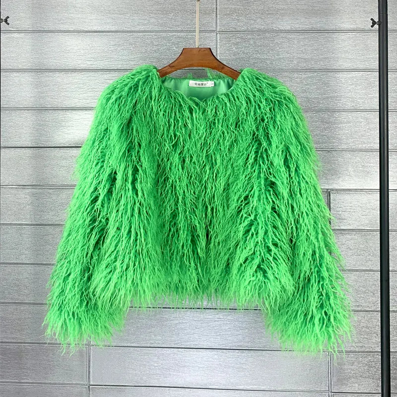 Fur Faux Fur Coat Korean Style Pure Color Tan Wool Women's Short