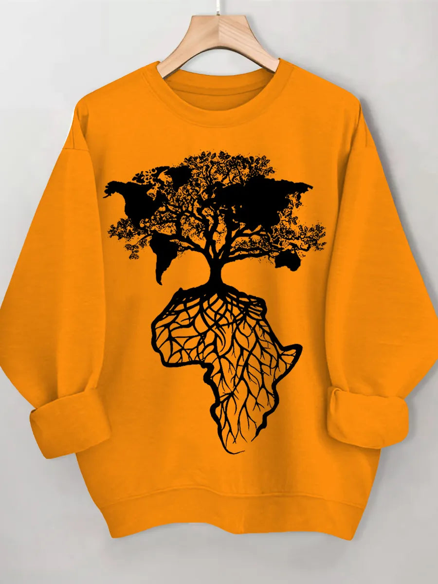 Women's Africa Is The Root Of The World Art Print Cotton Long Sleeve Thin Sweatshirt