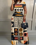 Colorful Abstract Geometric Art Print High Waist Wide-leg Women's Two-piece Set
