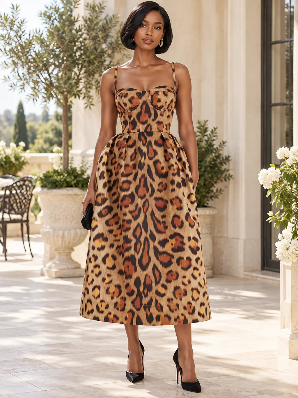 Animal-print Bustier Midi Dress