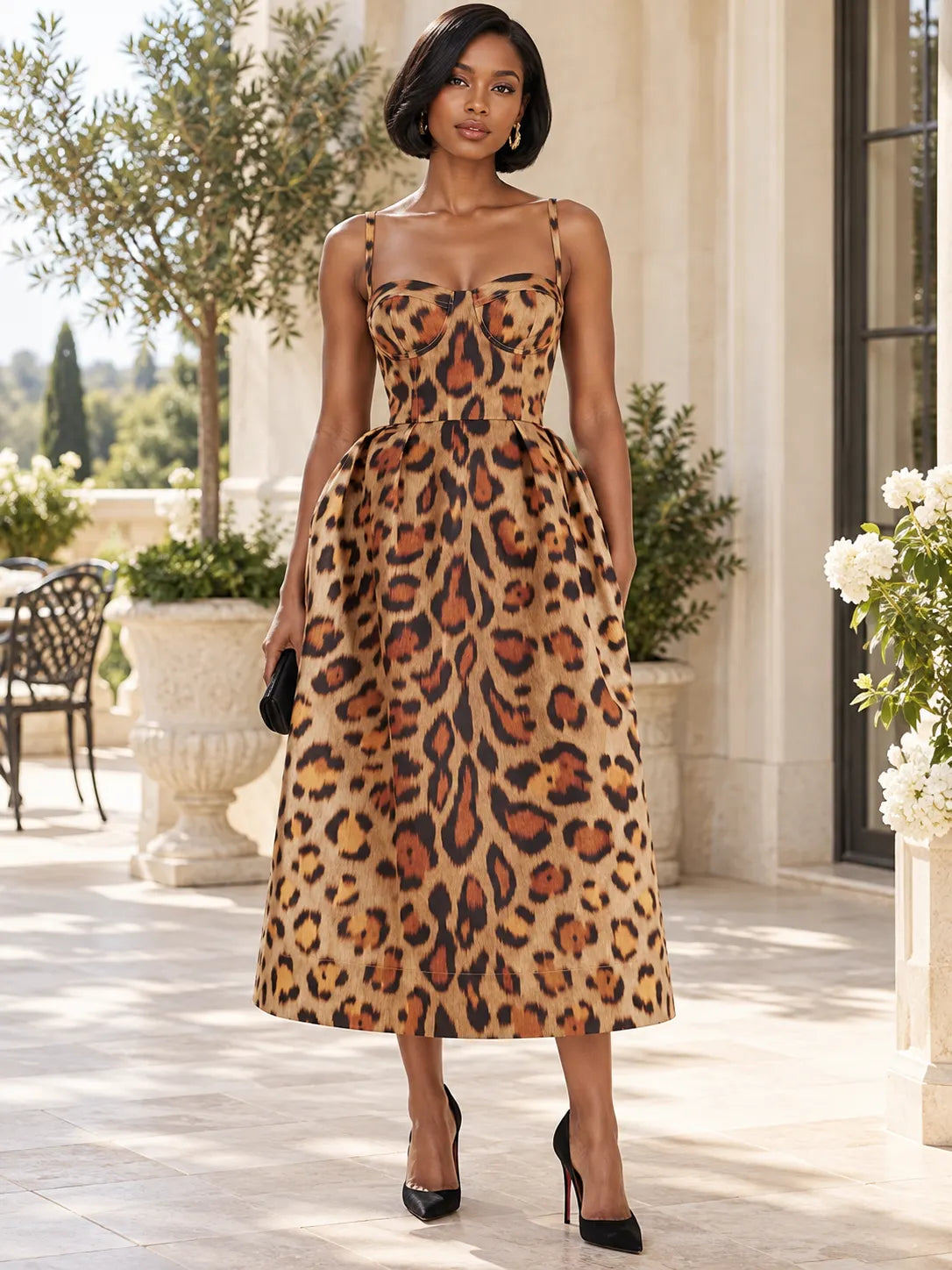Animal-print Bustier Midi Dress