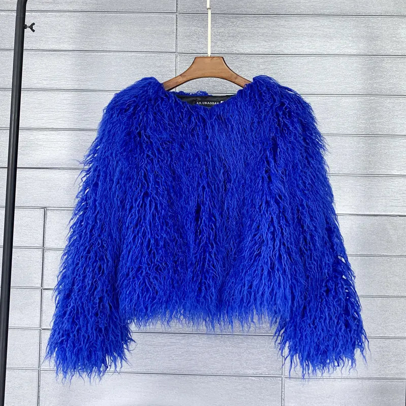 Fur Faux Fur Coat Korean Style Pure Color Tan Wool Women's Short