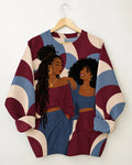 Navy Burgundy Abstract Two Women Graphic Sweatshirt