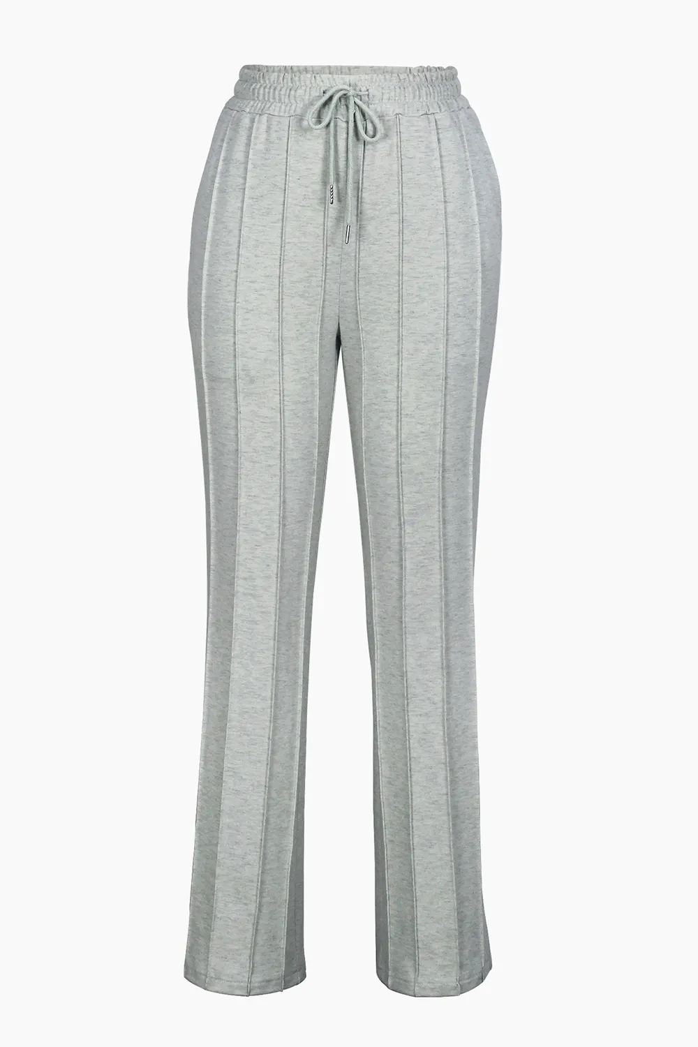 Elastic Waist Tie Up Striped Solid Color Casual Pants-Grey