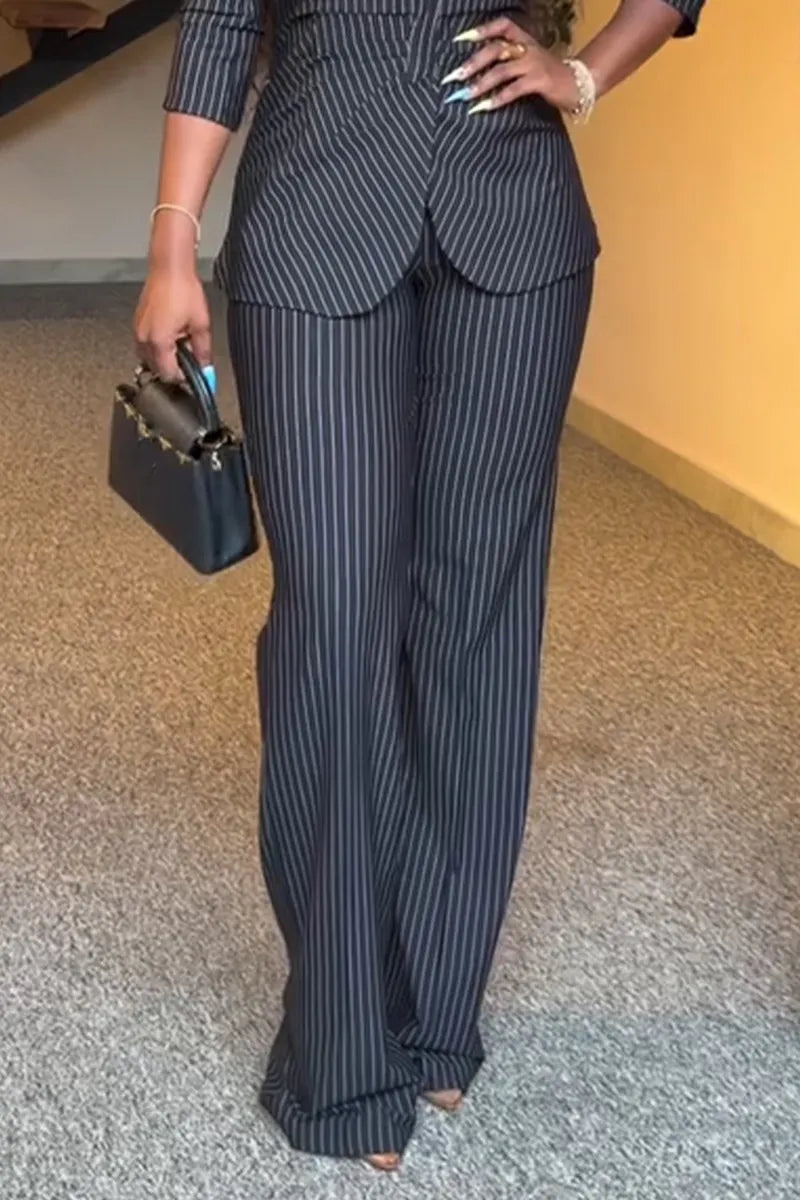 Women's Elegant Commuter Stripe Blazer & Dress Pants Two-Piece Set