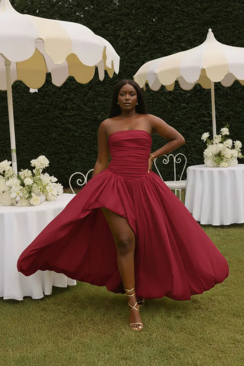 Strapless Ruched Ball Gown Dress