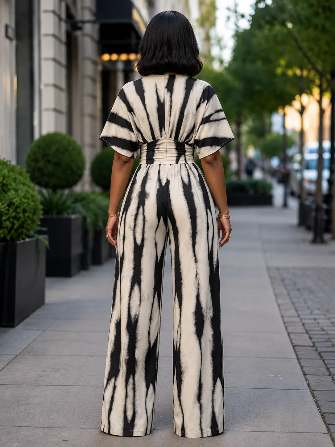 Tie Dye Print Batwing Sleeve High Waist Casual Jumpsuit