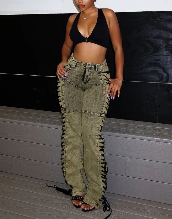 Side Lace Up Denim Jeans
