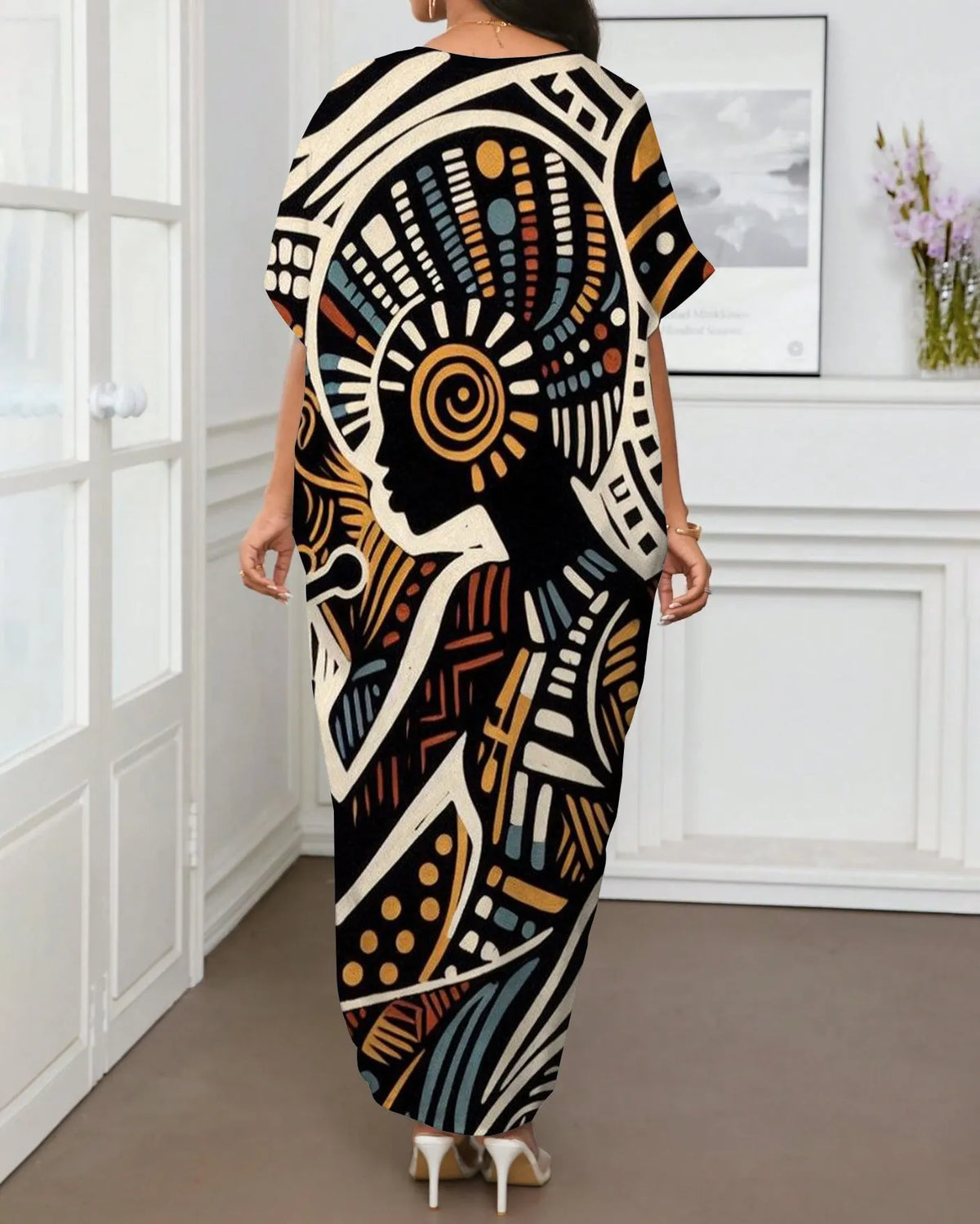 Tribal Black Woman V-neck Casual Elegant Dress