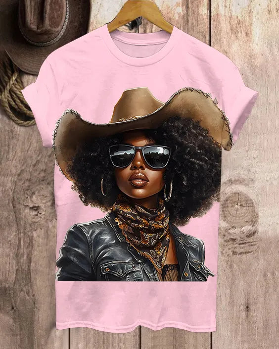 Afro Black Cow Girl Neck Short Sleeve Tshirt