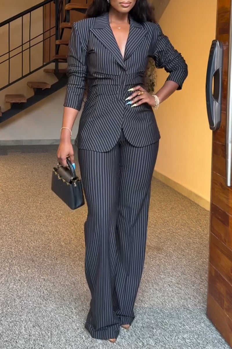 Women's Elegant Commuter Stripe Blazer & Dress Pants Two-Piece Set