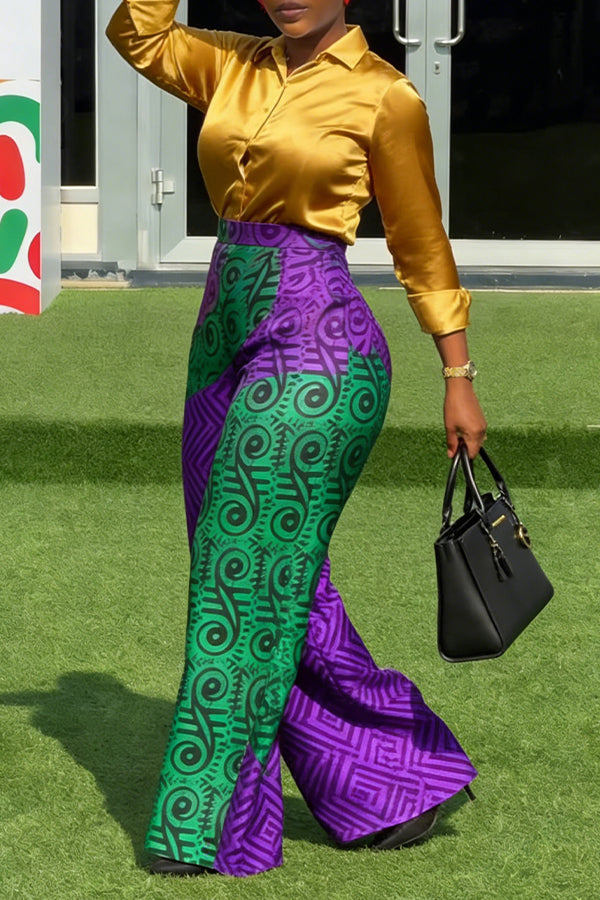 Stylish Solid Shirt & Graphic Print Pants Set