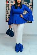 Elegant Bell-Sleeve Blouse & Tweed Wide-Leg Pants
