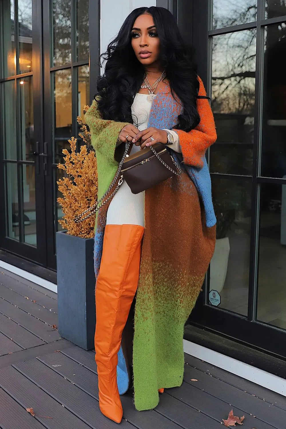 Ombre Knit Front Opened Bat-Wing Sleeve Long Cardigan-Multicolor [Pre Order]