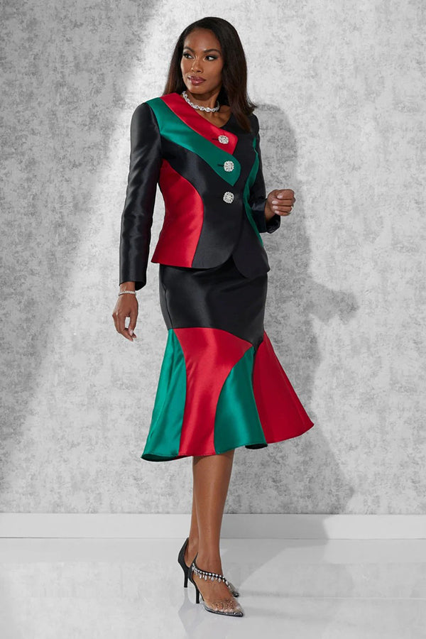 Chic Colorblock Jacket & Flounce Skirt Set
