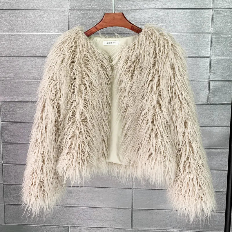 Fur Faux Fur Coat Korean Style Pure Color Tan Wool Women's Short