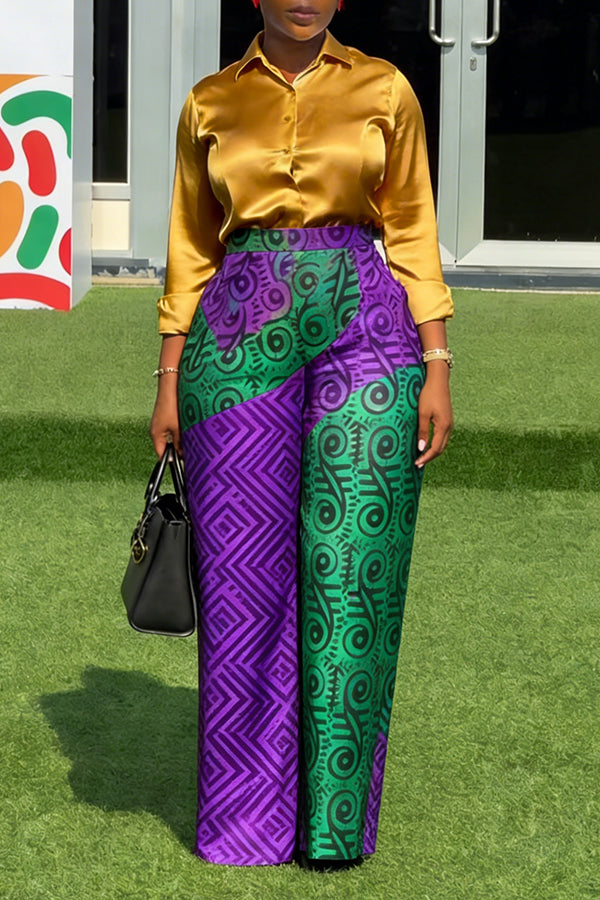 Stylish Solid Shirt & Graphic Print Pants Set