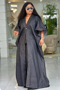 Bat-Wing Half Sleeve Lace-Up Seam Detail Denim Cardigan-Black [Pre Order]