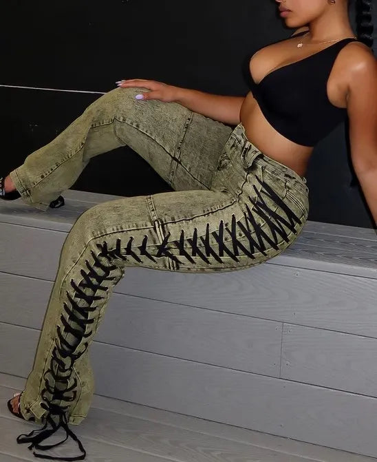 Side Lace Up Denim Jeans