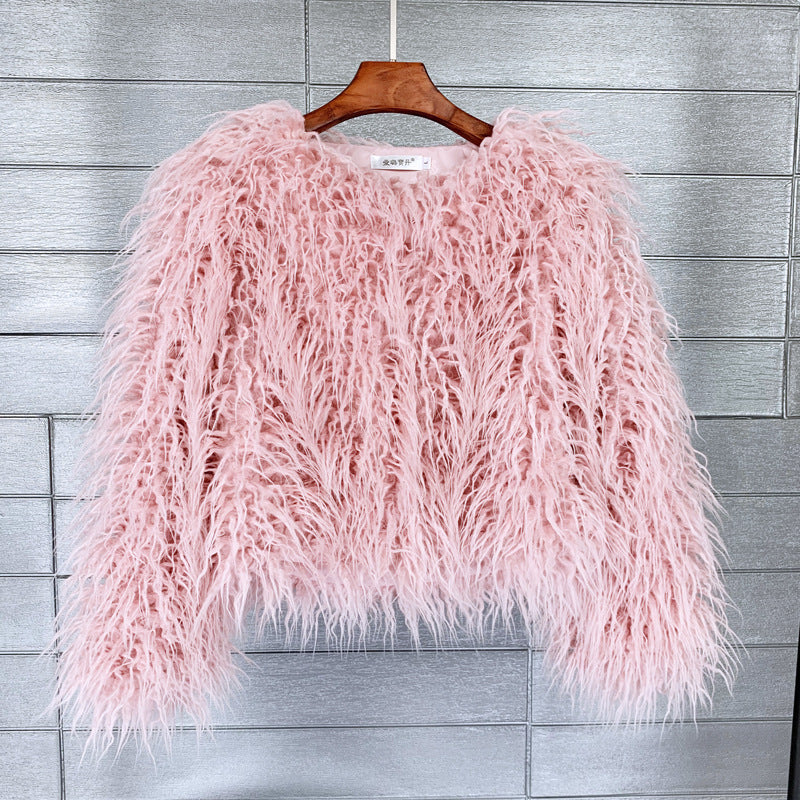 Fur Faux Fur Coat Korean Style Pure Color Tan Wool Women's Short