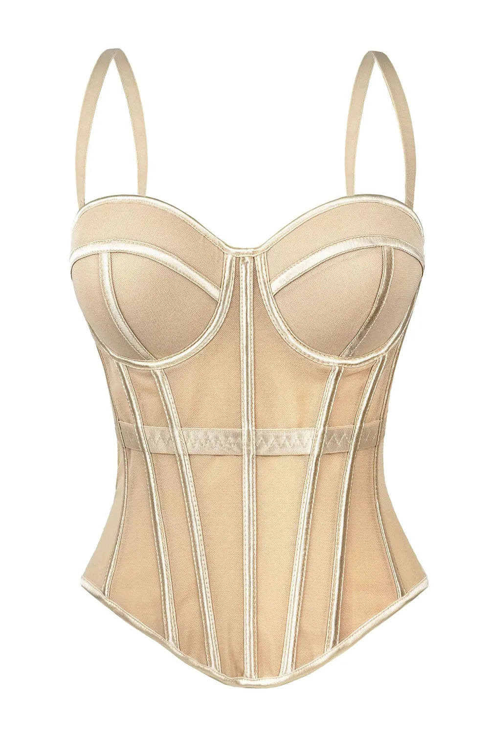 Adjustable Straps Cinched Waist Slim Mesh Bodice Corset-Burgundy
