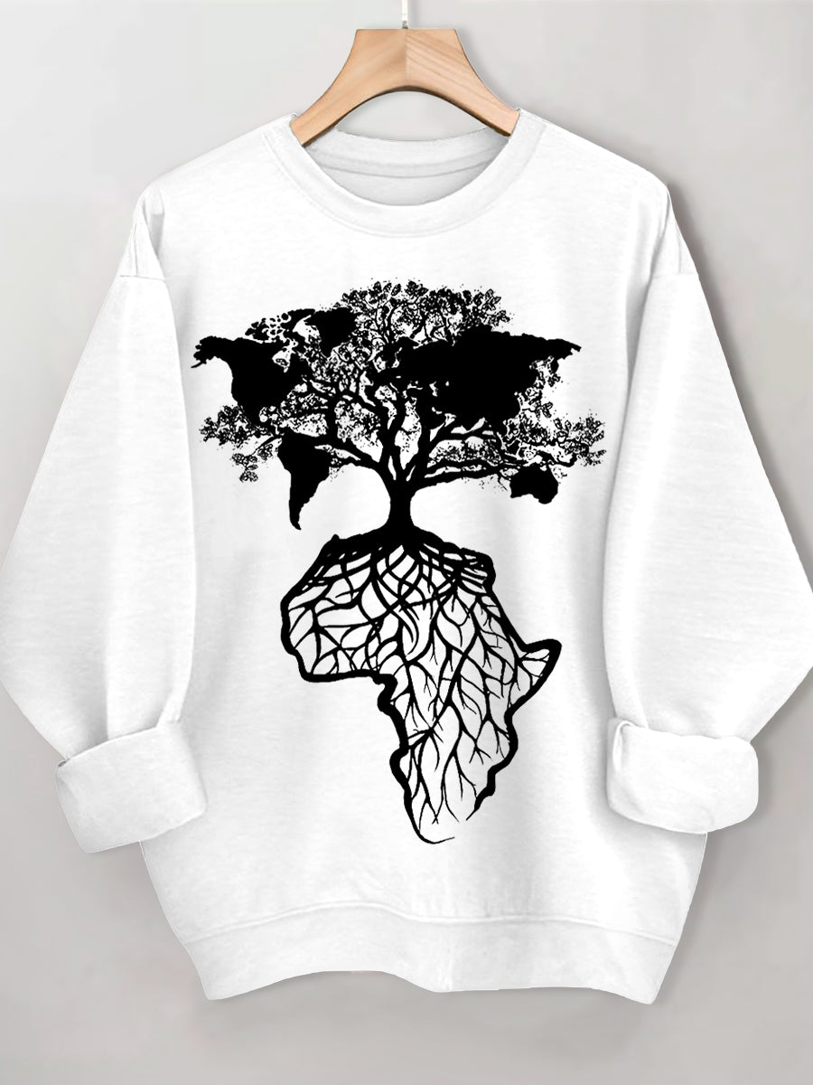Women's Africa Is The Root Of The World Art Print Cotton Long Sleeve Thin Sweatshirt