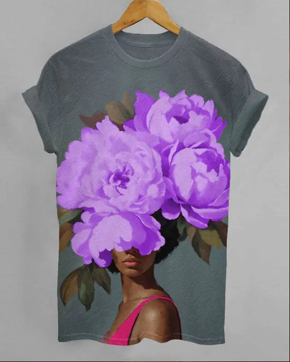 Black Woman Flowers Art Unisex Short Sleeve Tshirt