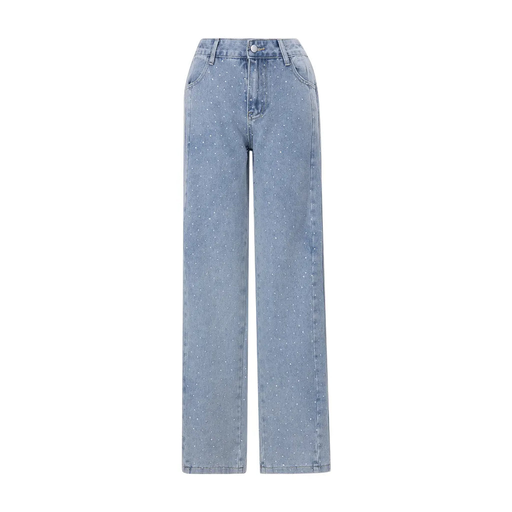 High-Waisted Rhinestone Embellished Side Button Jeans