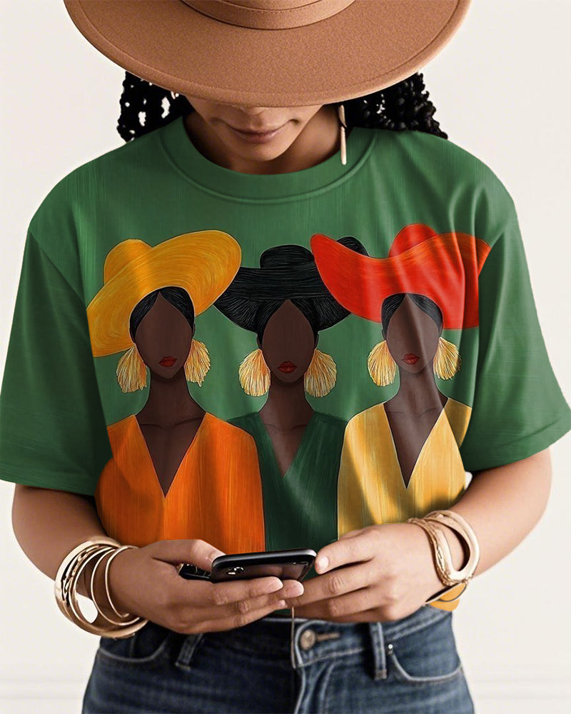 Watercolor Painting of A Black Woman with A Headwrap Painting Crew Neck Short Sleeve Tshirt
