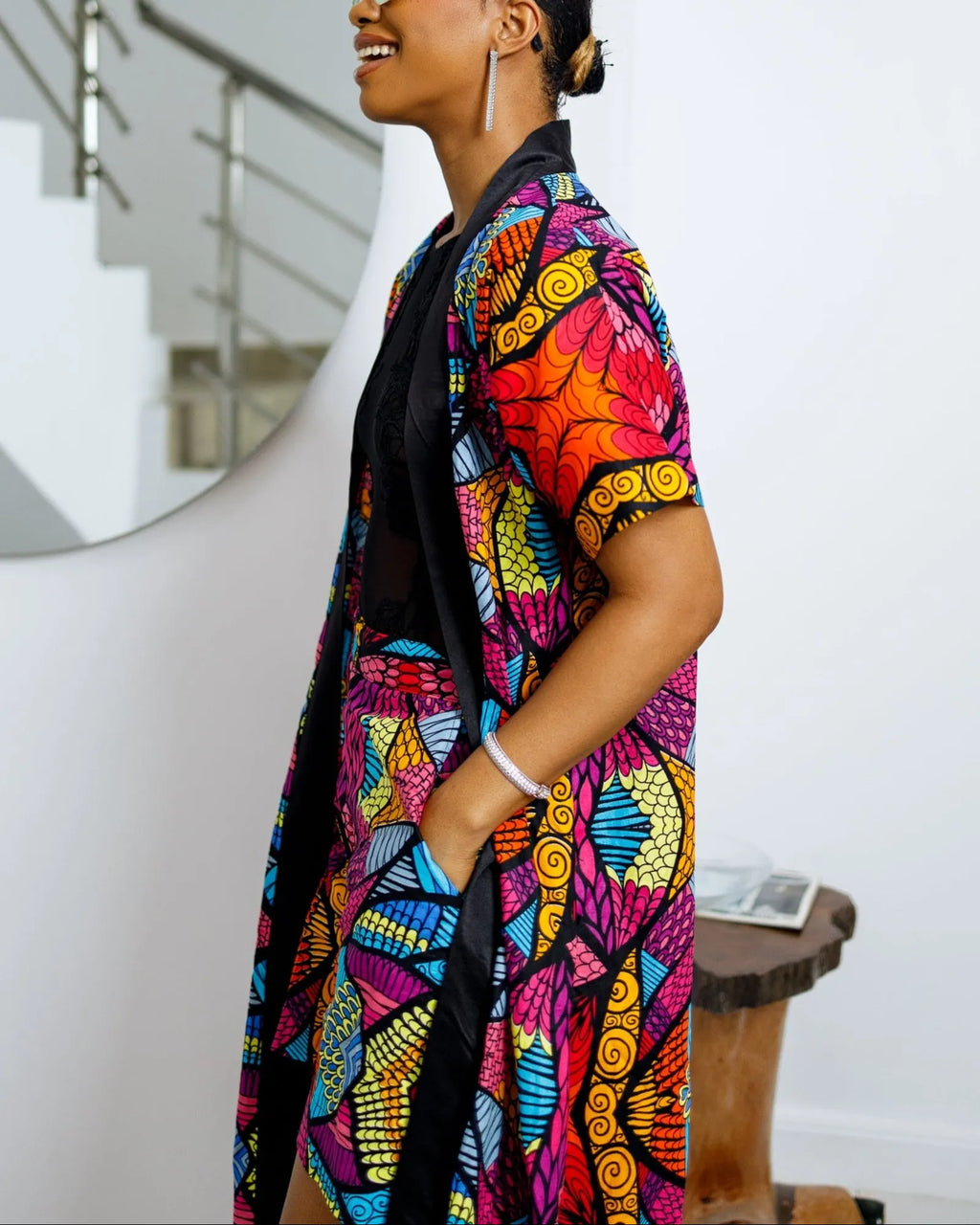 Women's Casual Print Kimono & Shorts Two-Piece Set