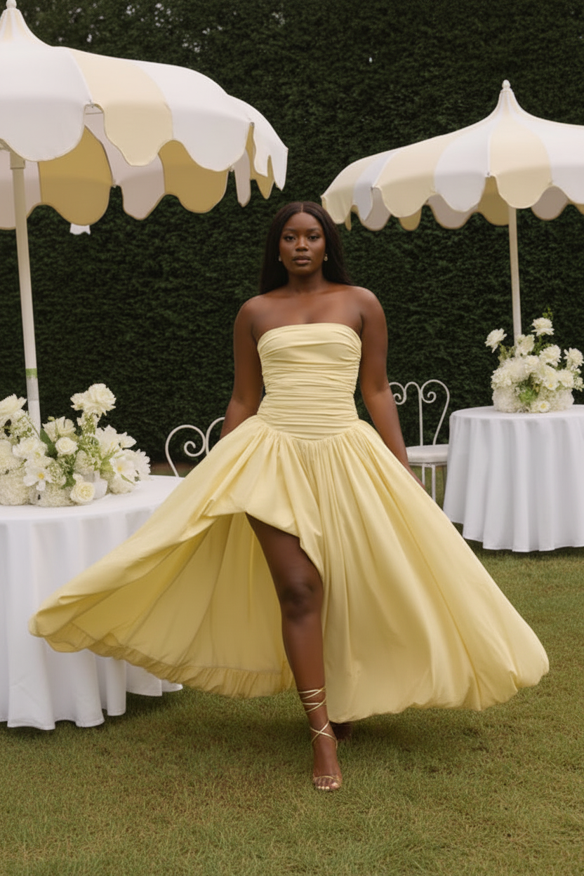 Strapless Ruched Ball Gown Dress