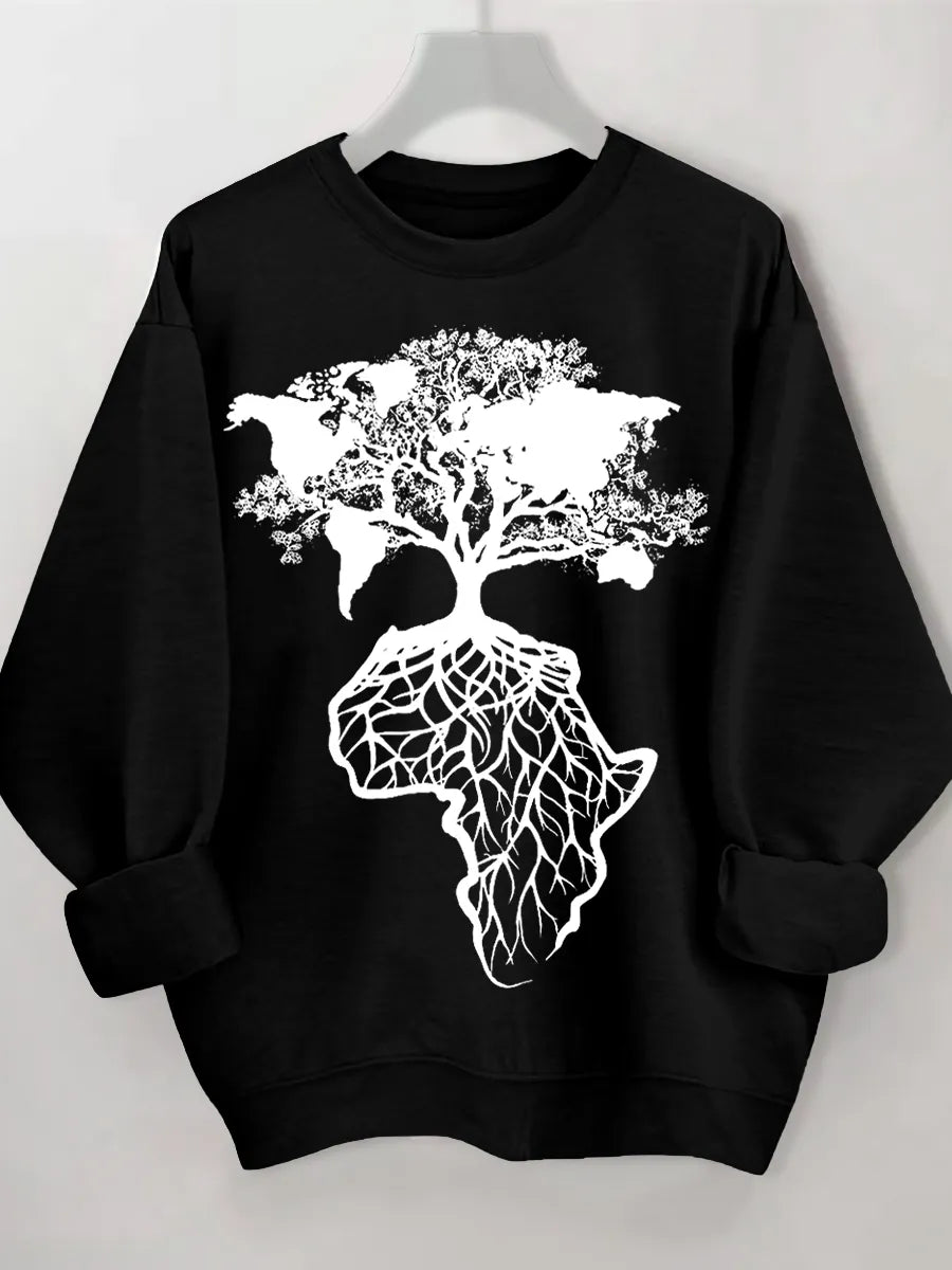 Women's Africa Is The Root Of The World Art Print Cotton Long Sleeve Thin Sweatshirt