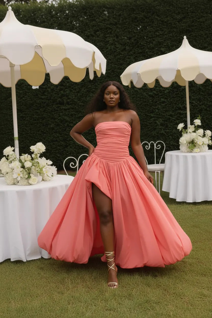 Strapless Ruched Ball Gown Dress