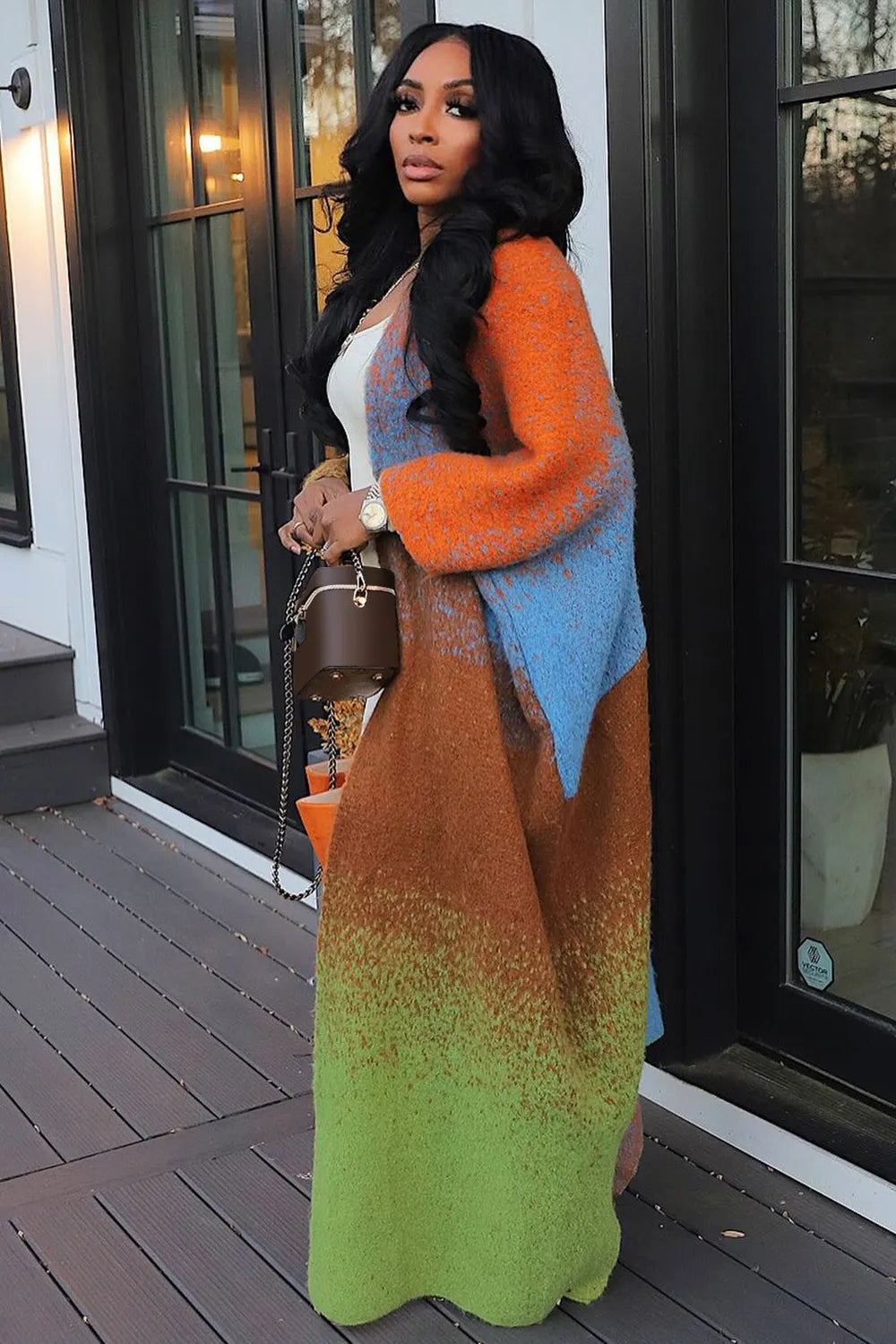 Ombre Knit Front Opened Bat-Wing Sleeve Long Cardigan-Multicolor [Pre Order]