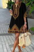 African Geometric Tribal Print Shirt Dress