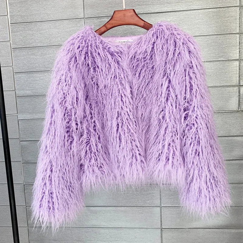 Fur Faux Fur Coat Korean Style Pure Color Tan Wool Women's Short
