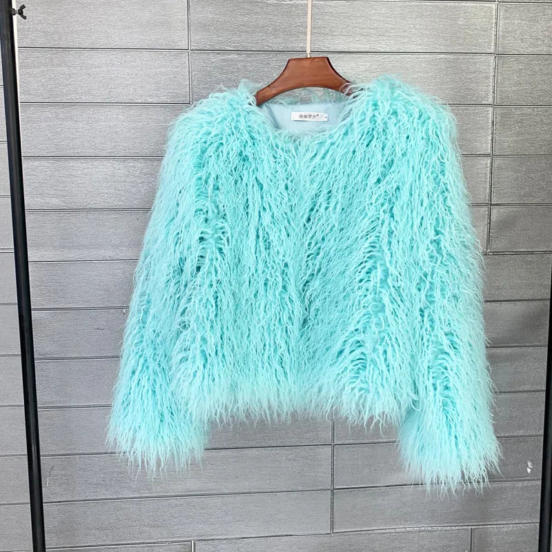 Fur Faux Fur Coat Korean Style Pure Color Tan Wool Women's Short