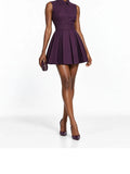 DarkPurple Sleeveless Pleated Skirt Mini Dress