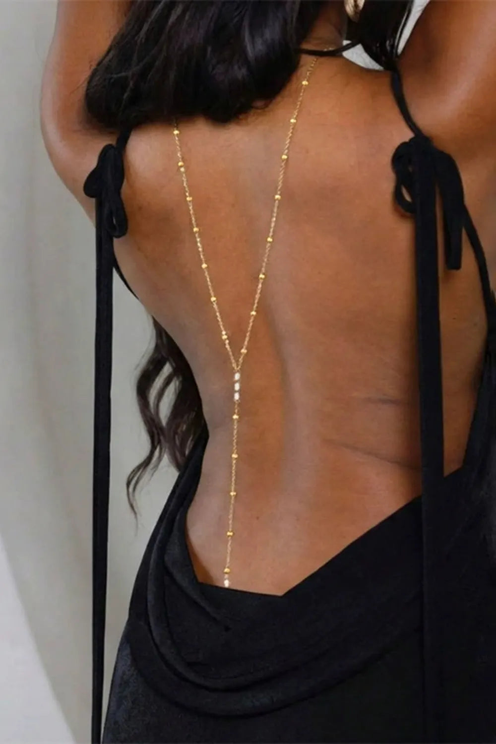 Minimalist Gold Beaded V Shape Long Tassel Body Chain