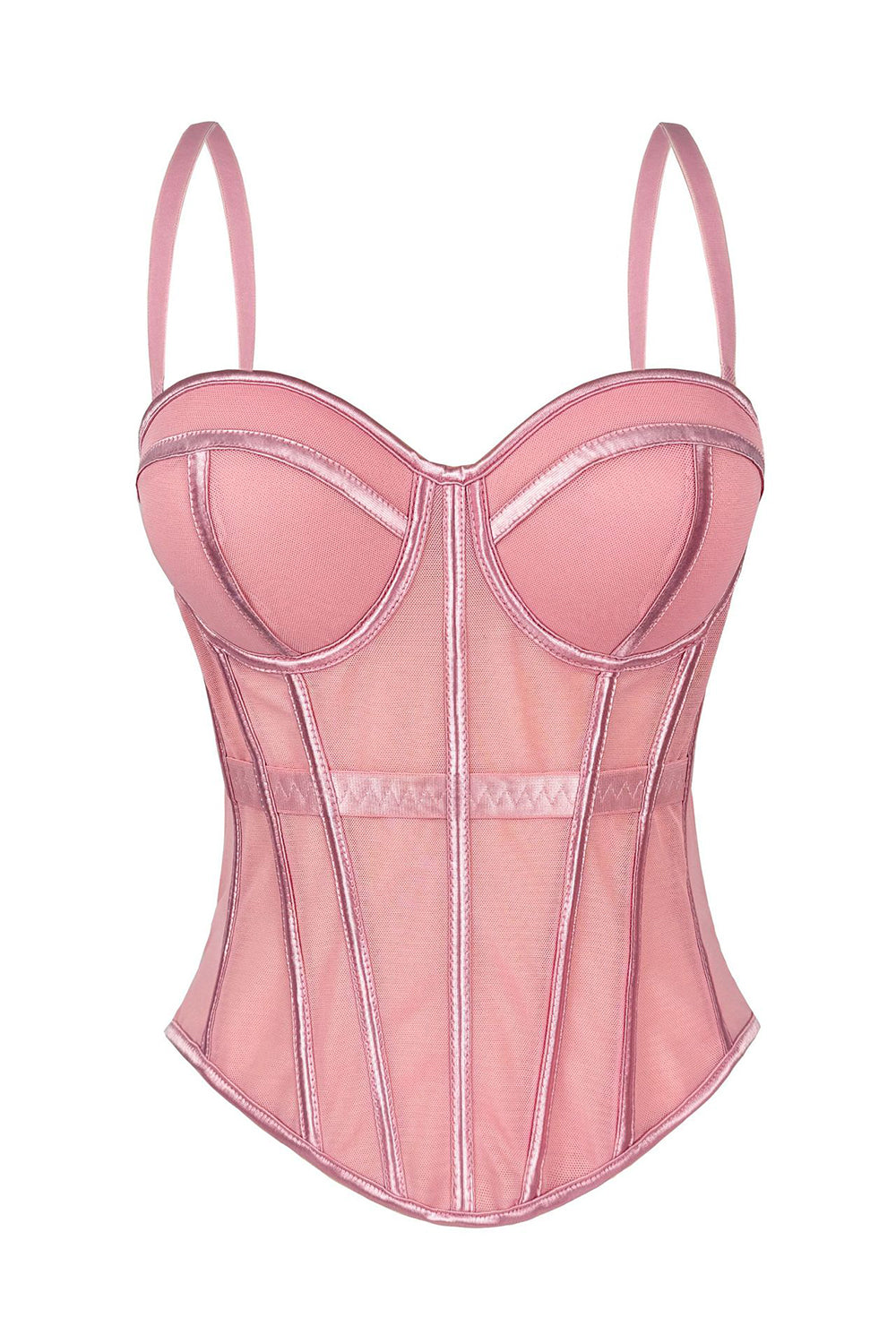 Adjustable Straps Cinched Waist Slim Mesh Bodice Corset-Burgundy