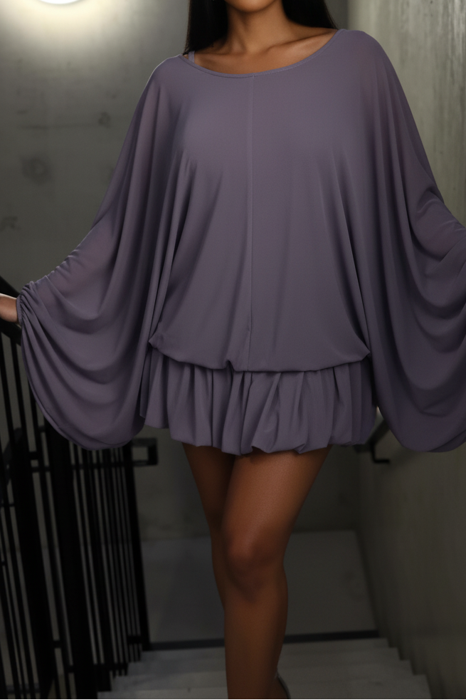 Lavender Grey Oversized Batwing Sleeve Bubble Mini Dress
