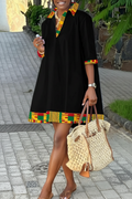 Kente Stripe Print Shirt Dress