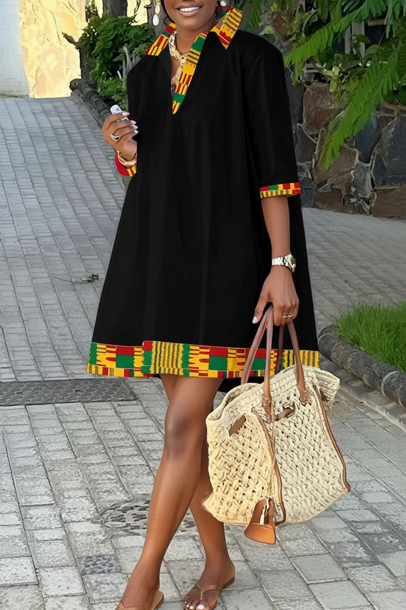 Kente Stripe Print Shirt Dress