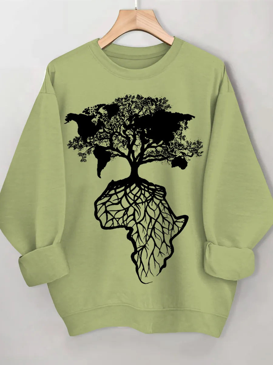 Women's Africa Is The Root Of The World Art Print Cotton Long Sleeve Thin Sweatshirt