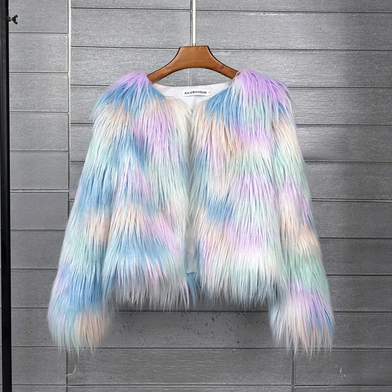 Fur Faux Fur Coat Korean Style Pure Color Tan Wool Women's Short