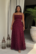 Floral Lace Appliqué Spaghetti Strap Maxi Dress